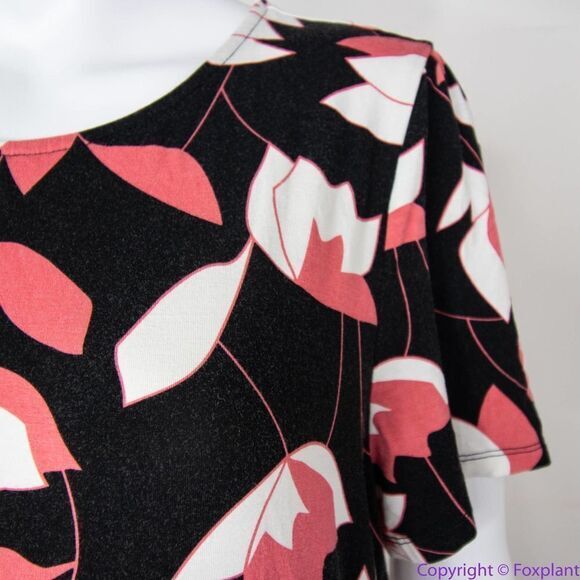 Modcloth black pink floral print short‎ sleeve dress, 1X - Picture 12 of 16